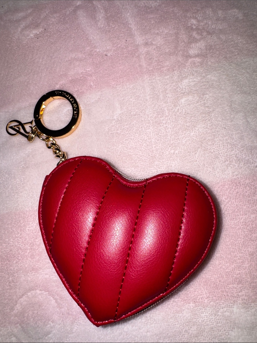 VS Red Heart-Shaped Leather Keychain Wallet - Women Accessories